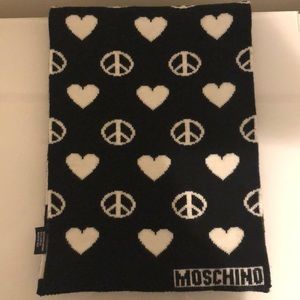 MOSCHINO Heart & Peace Sign Wool Knot Scarf.